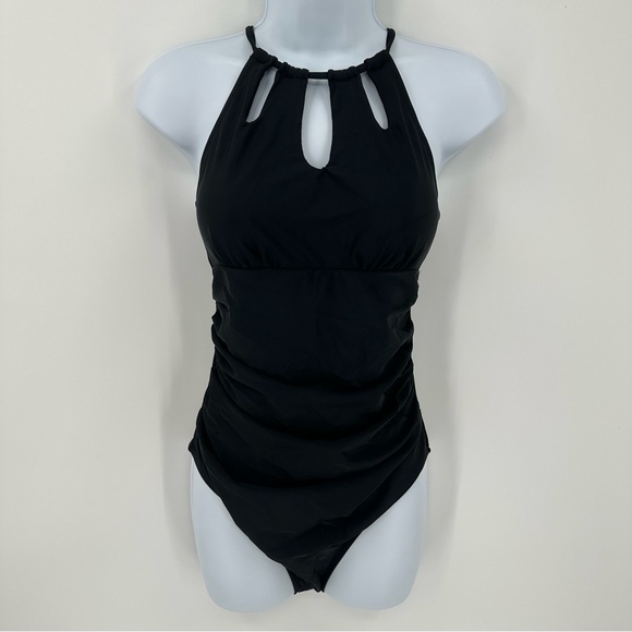 Cupshe Maternity Swimsuit One Piece Black Ruched Size Large Keyhole - Picture 8 of 10